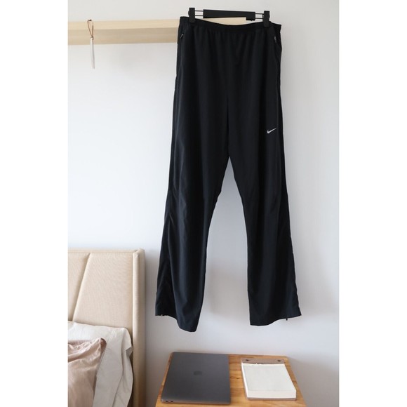 Nike Mens Sz L Dri-Fit Running Athletic Jogger Pants Athletic Zipper Black - Picture 1 of 6